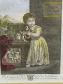 French Engraving of Girl and King Charles Spaniel