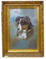 Sporting Gouache of a Border Collie, Dated 1918