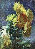 French Impressionist Oil on Board C. 1900 Sunflowers