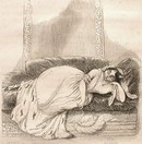 1867 Grandville Engraving, Cat Reclining