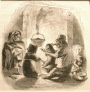1867 Grandville Engraving, Winter Hearth Scene
