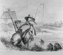 1867 Grandville Engraving, Fly Fishermen