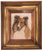 American Folk Art Oil on Board of a Collie 19th C